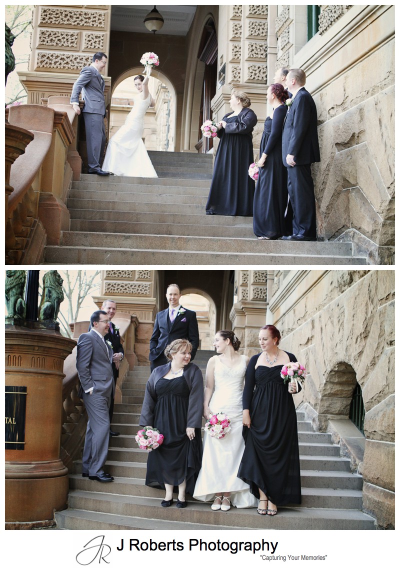 Bridal party on the steps of the InterContinental Hotel Sydney - sydney wedding photography 